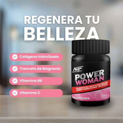 PowerWoman Plus – Colágeno, Magnesio Treonato, Vitamina C y B6 (90 cáps x 600 mg)